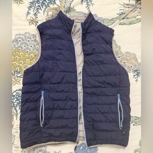 Peter Millar Navy Blue Quilted Puffer Vest with Gray Trim
